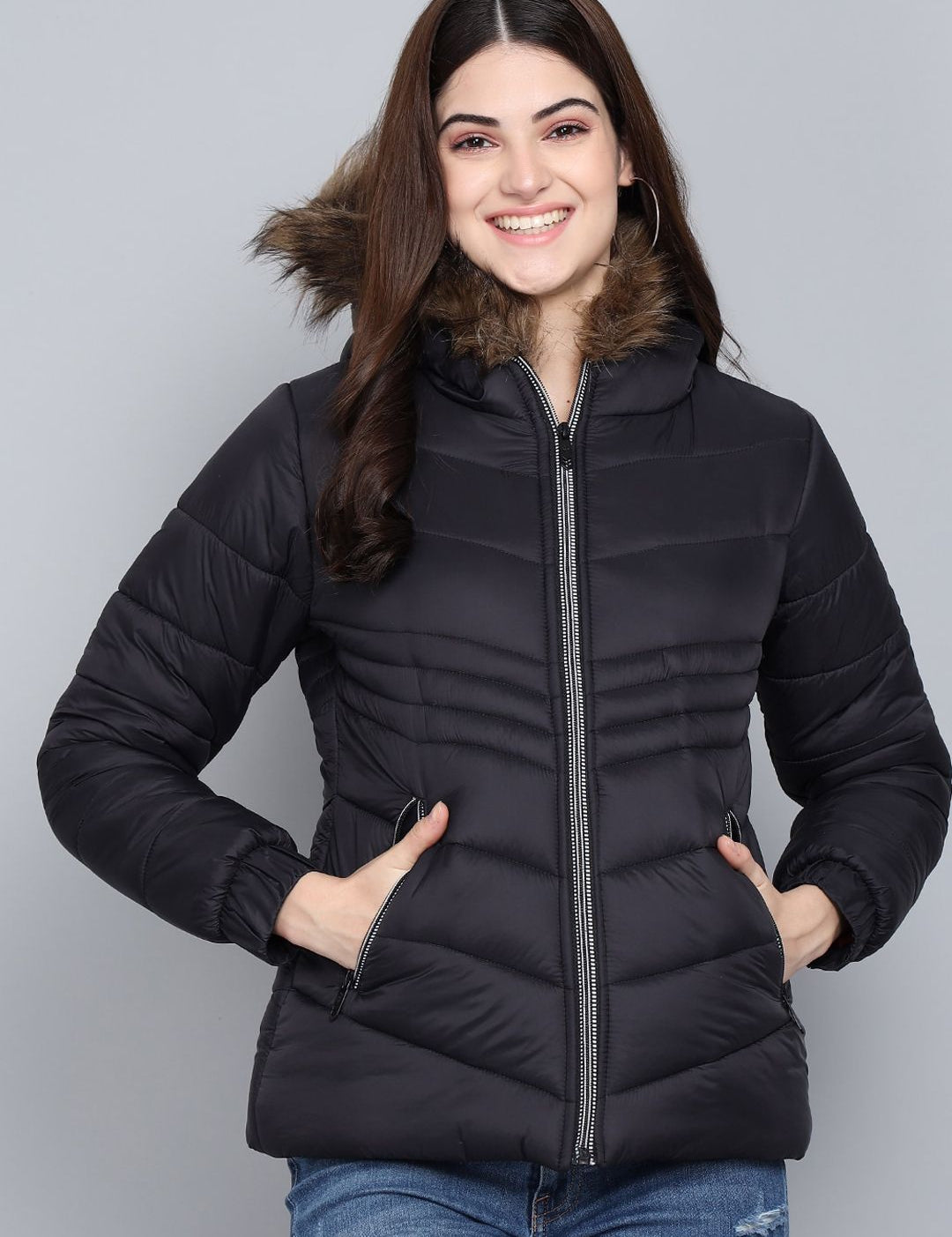 Kotty Women Black Hooded Puffer Jacket
