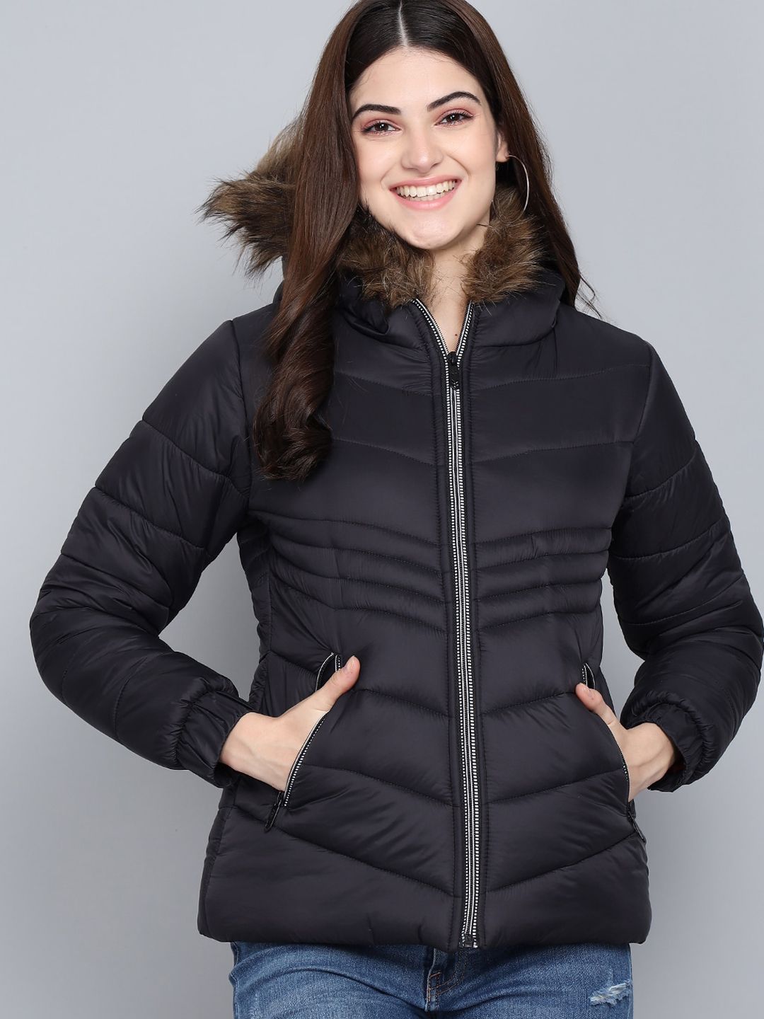Kotty Women Black Hooded Puffer Jacket