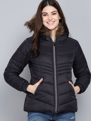 Kotty Women Black Hooded Puffer Jacket