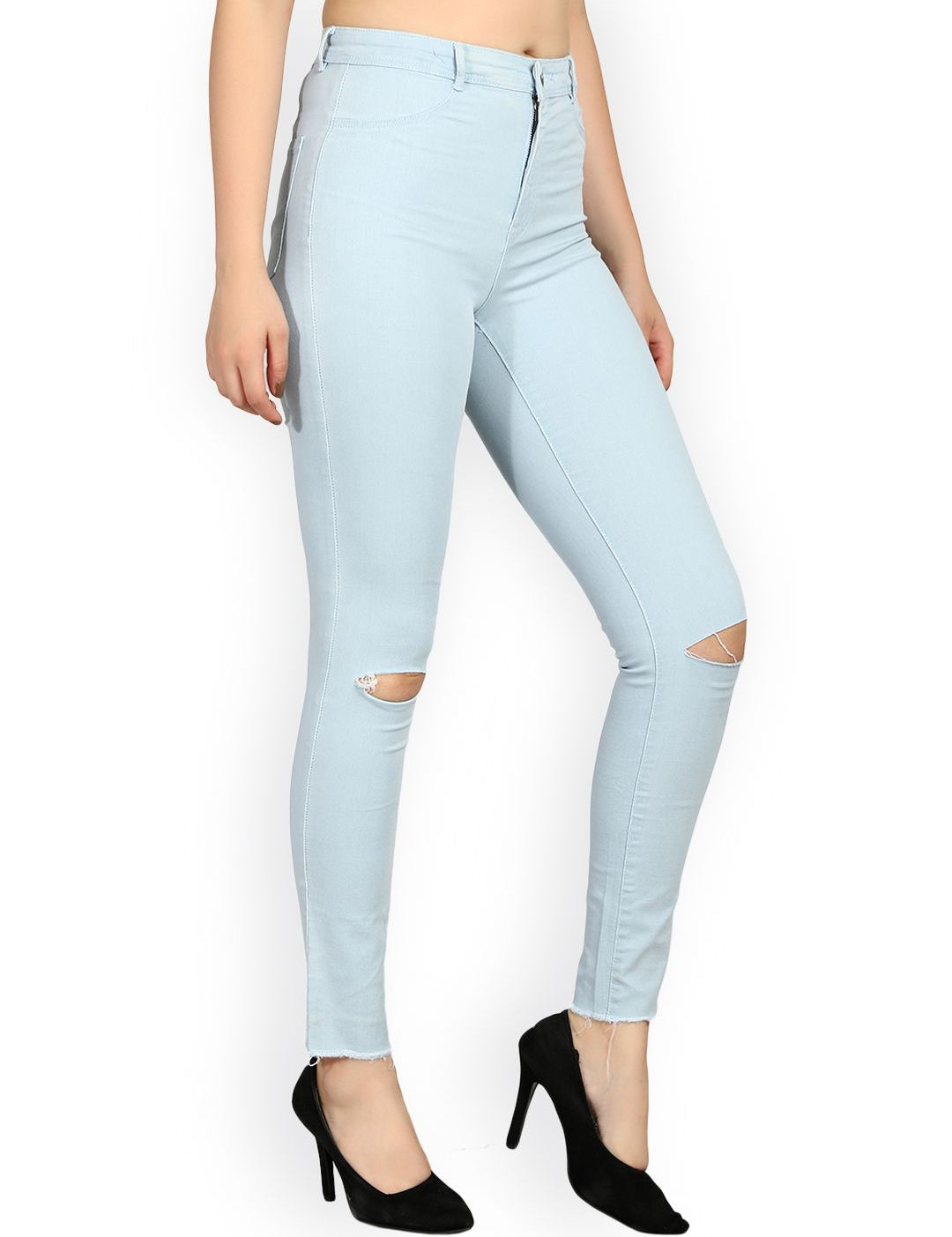 Kotty Women Blue Skinny Fit High-Rise Slash Knee Jeans