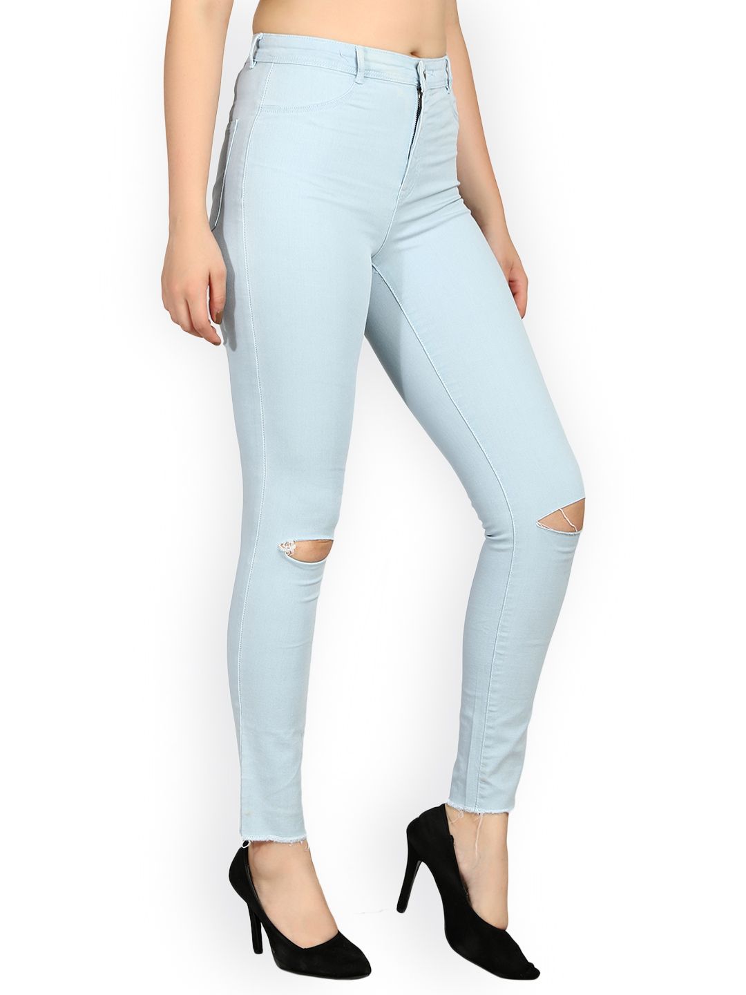 Kotty Women Blue Skinny Fit High-Rise Slash Knee Jeans