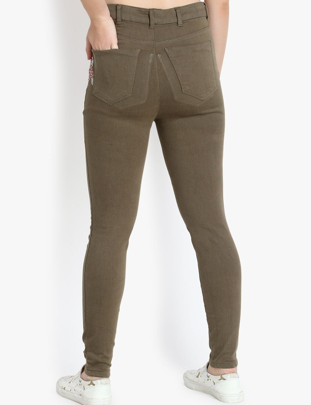 Kotty Women Olive Green Skinny Fit High-Rise Clean Look Jeans