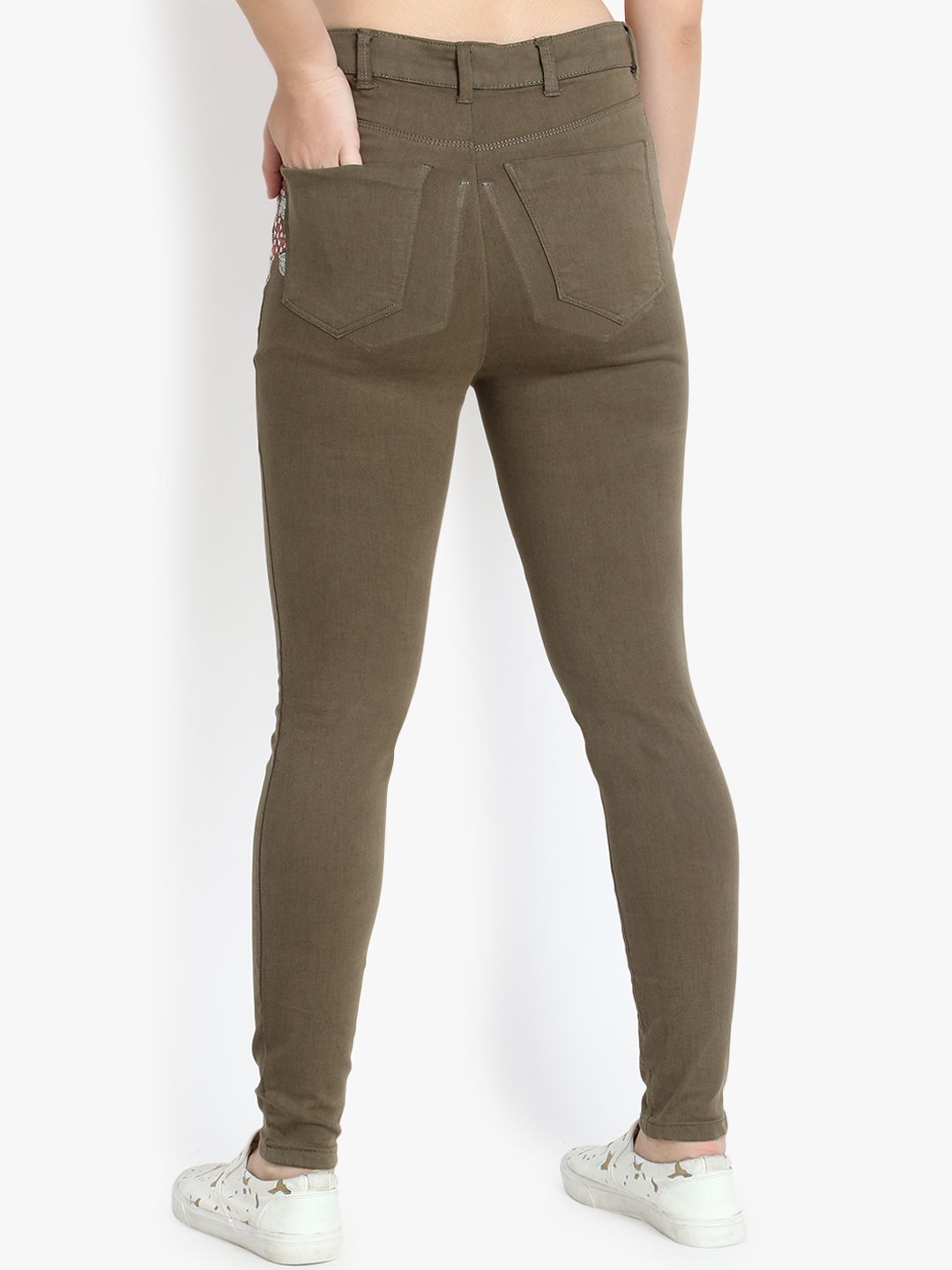 Kotty Women Olive Green Skinny Fit High-Rise Clean Look Jeans