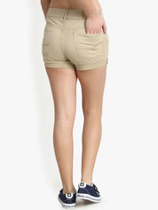 Kotty Women Beige Solid Regular Fit Denim Shorts