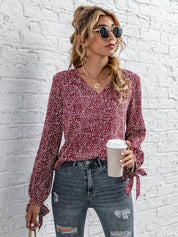 Kotty Abstract Printed Cuffed Sleeves Crepe Top