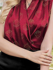 Kotty Maroon Conversational Printed Satin Wrap Top