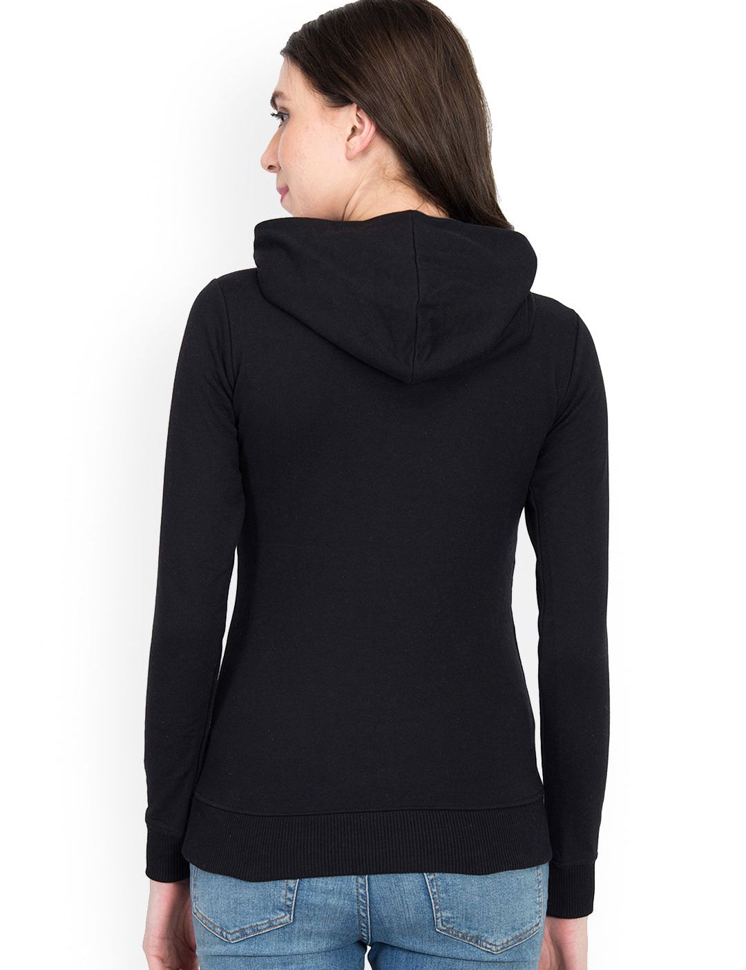 Kotty Women Black Printed Hooded Sweatshirt