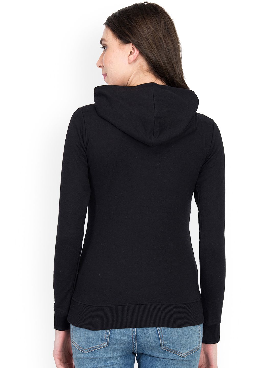 Kotty Women Black Printed Hooded Sweatshirt