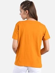 Kotty Women Orange Printed Round Neck T-shirt