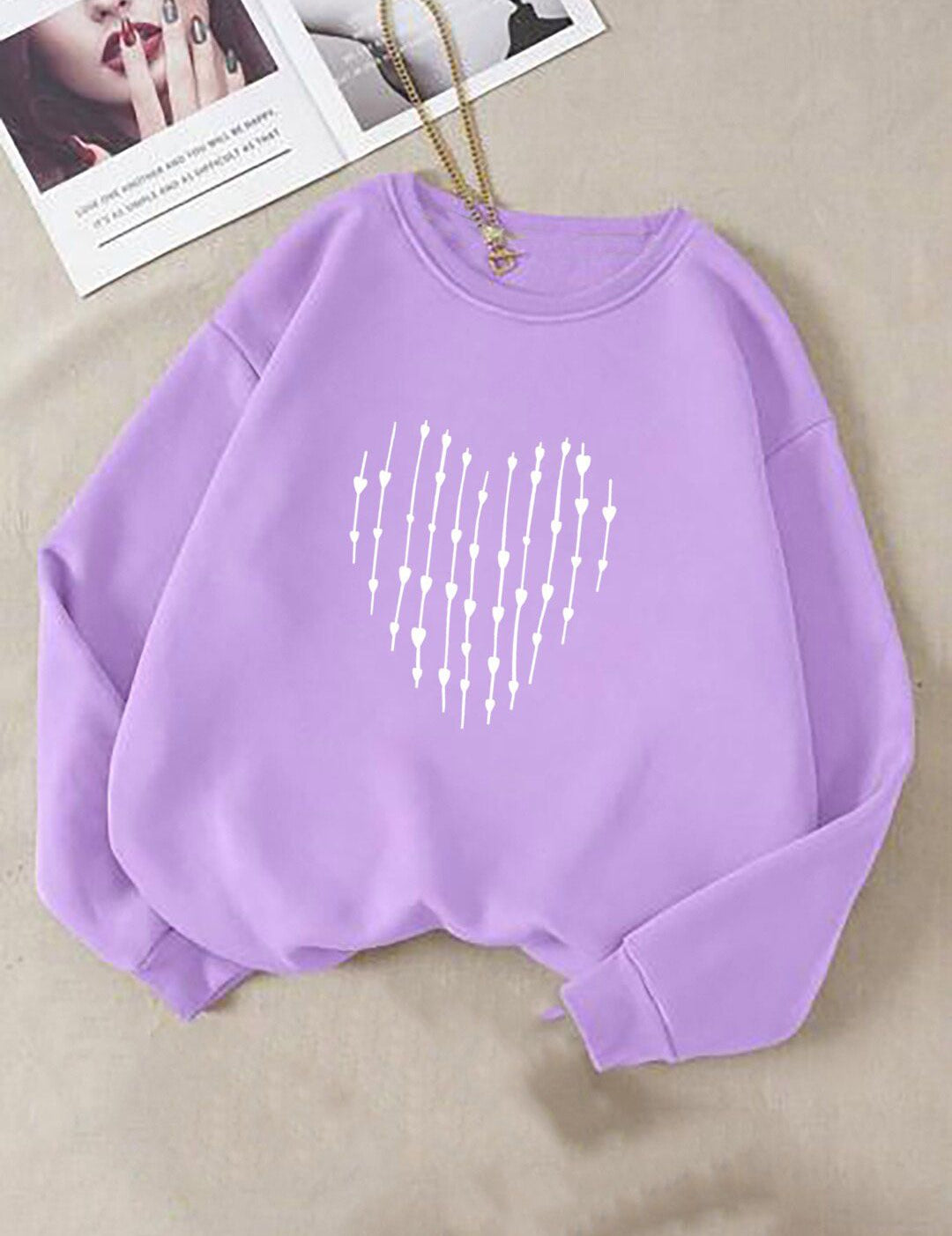 Kotty Purple Graphic Printed Fleece Sweatshirt