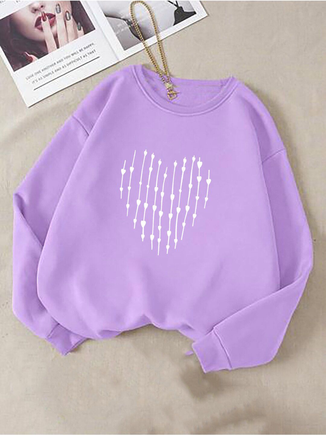Kotty Purple Graphic Printed Fleece Sweatshirt