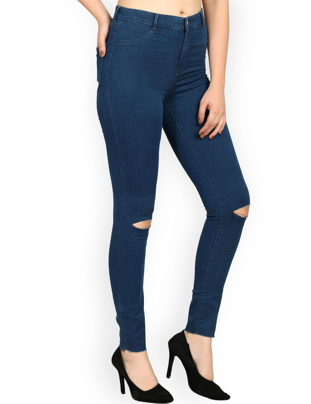 Kotty Women Blue Skinny Fit High-Rise Slash Knee Jeans