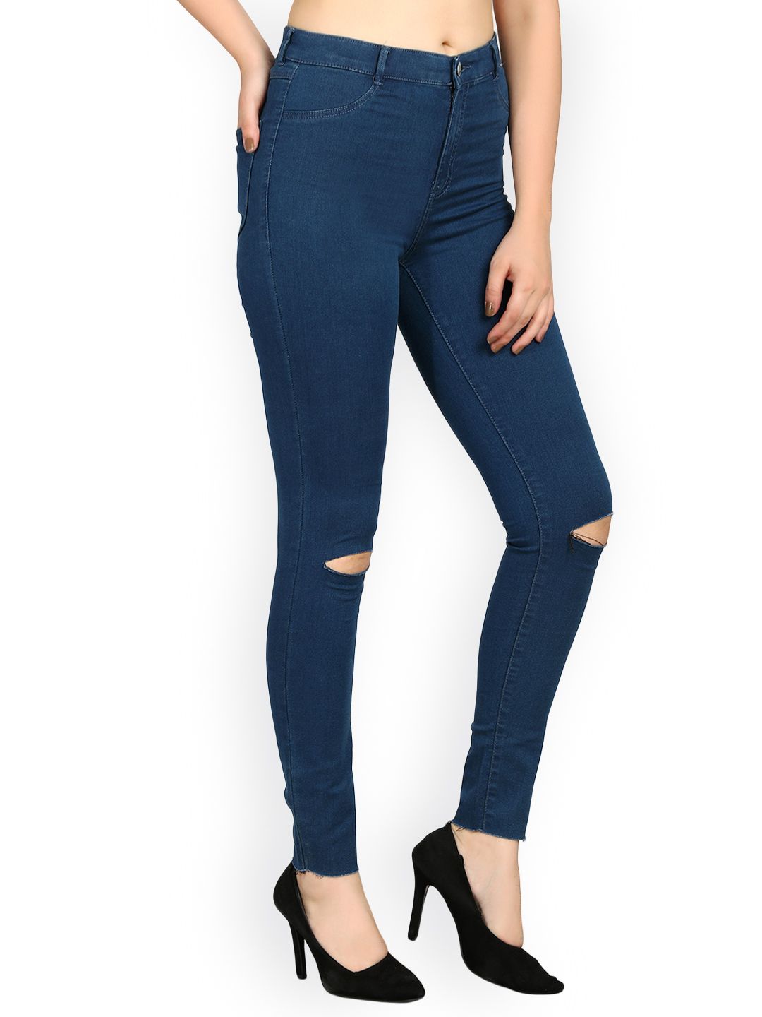 Kotty Women Blue Skinny Fit High-Rise Slash Knee Jeans