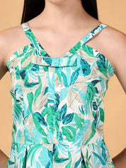 Kotty Floral Print Bell Sleeve Crepe Wrap Crop Top