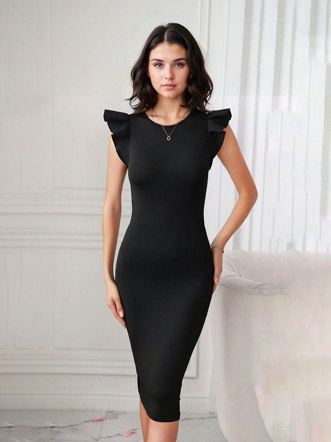 Kotty Flutter Sleeve Bodycon Midi Dress
