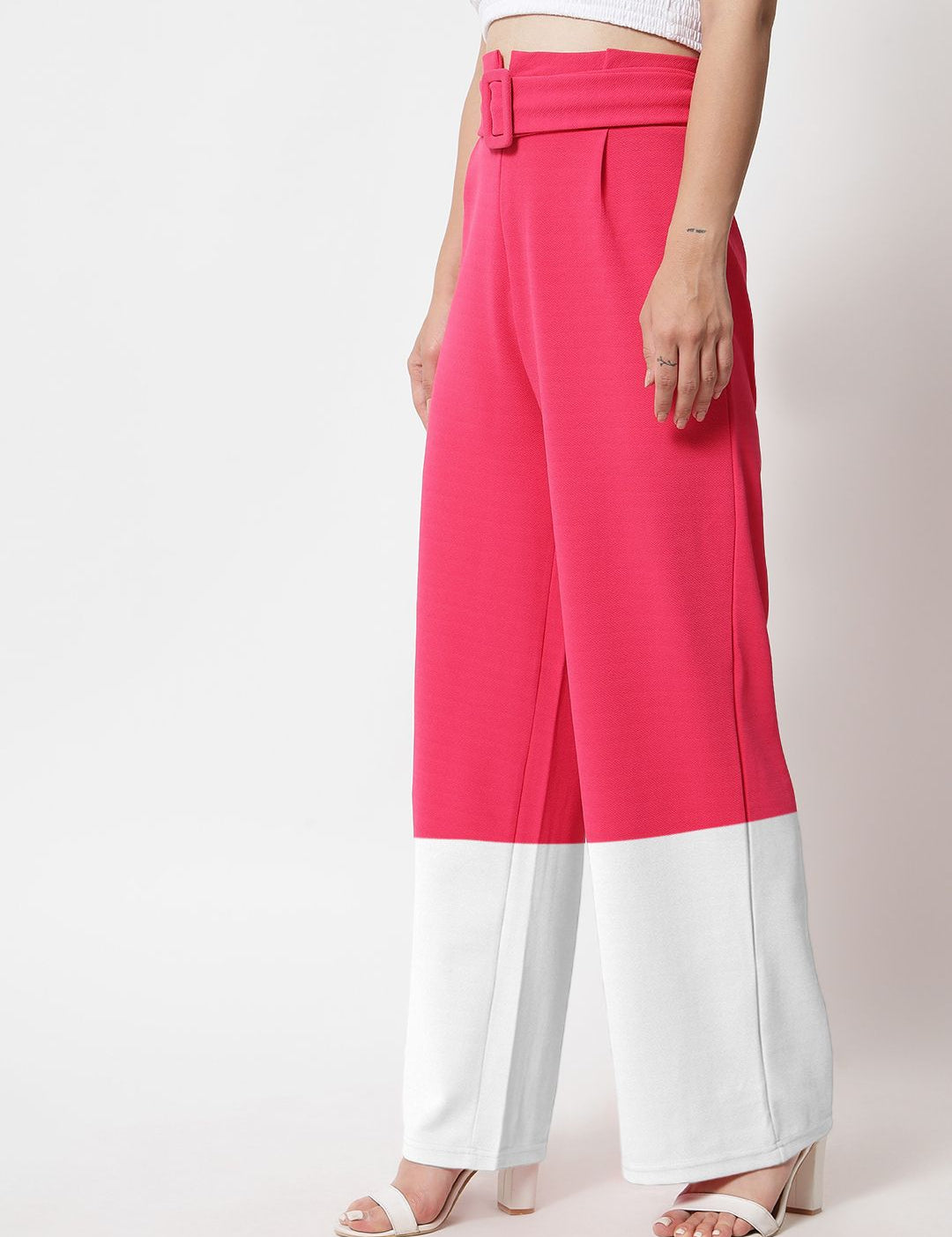 Kotty Women Colourblocked High-Rise Easy Wash Straight Pants Trousers