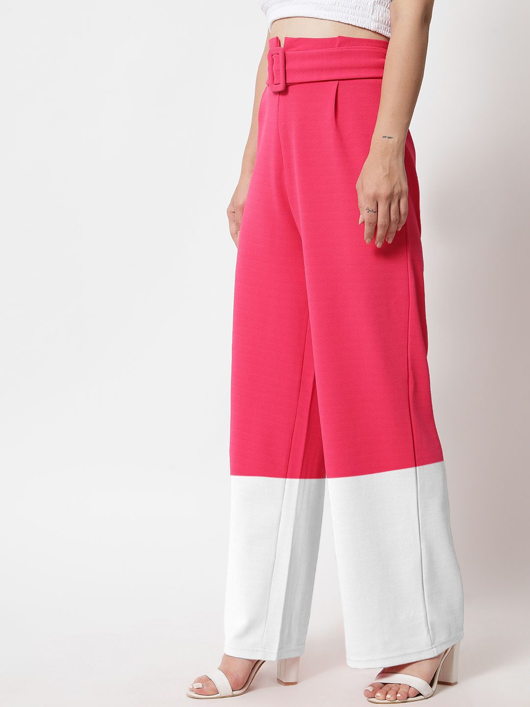 Kotty Women Colourblocked High-Rise Easy Wash Straight Pants Trousers