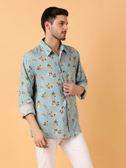 Kotty Men Relaxed Spread Collar Graphic Printed Cotton Casual Shirt