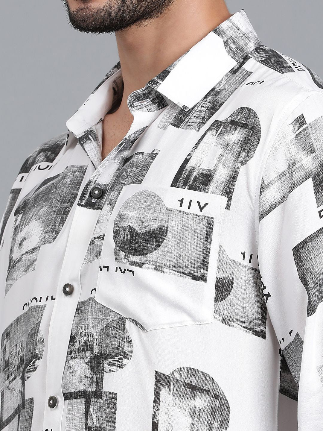 Kotty Men Spread Collar Graphic Printed Cotton Casual Shirt