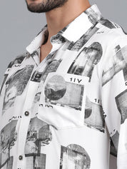 Kotty Men Spread Collar Graphic Printed Cotton Casual Shirt