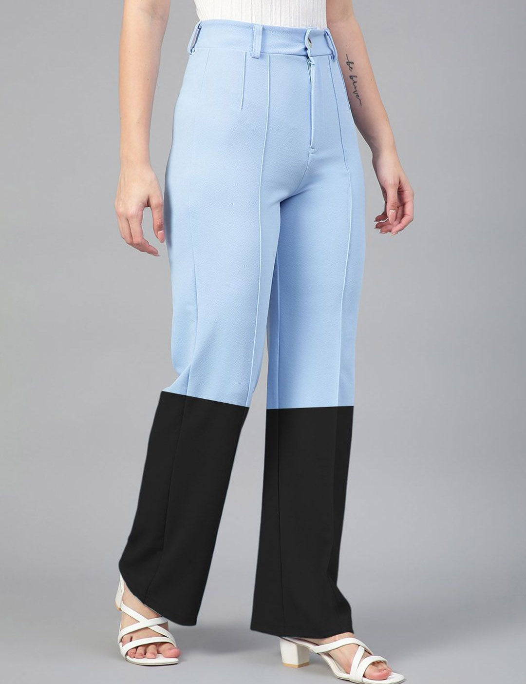 Kotty Women Colourblocked Straight Fit High-Rise Trousers