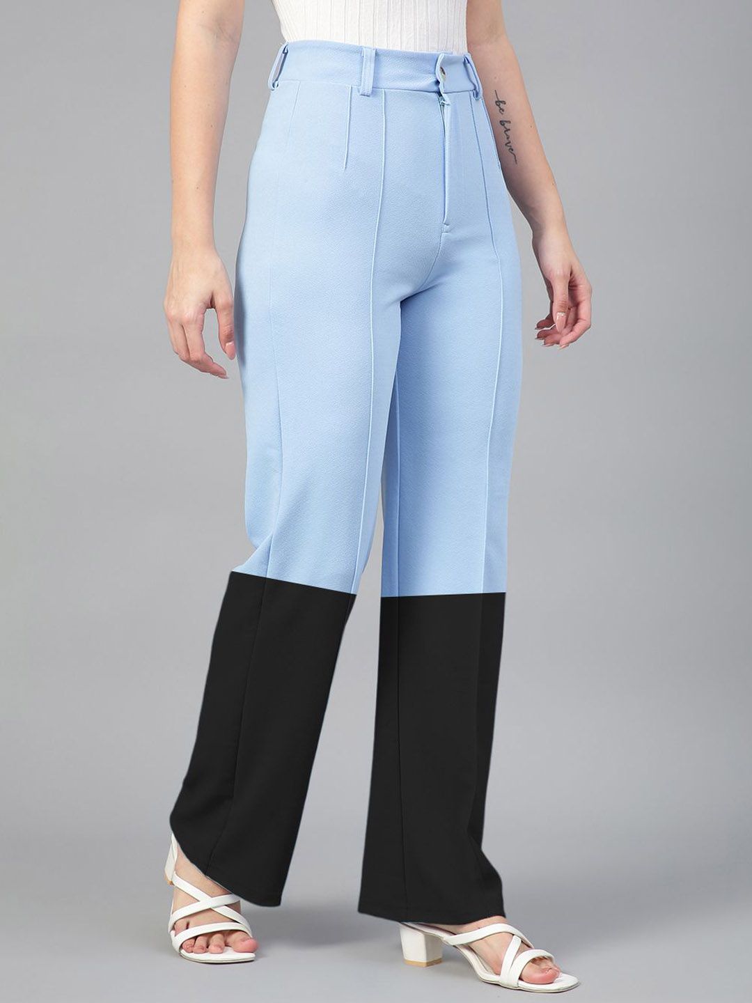 Kotty Women Colourblocked Straight Fit High-Rise Trousers