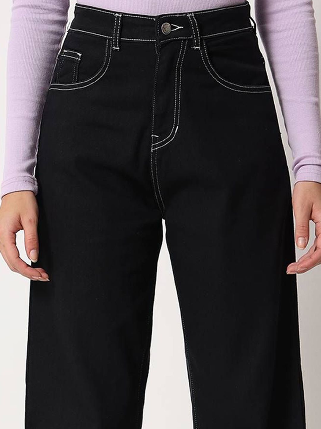 Kotty Women Wide Leg High-Rise Stretchable Cotton Jeans