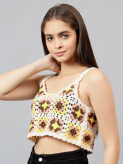 Kotty Women Self Design Scoop Neck Cotton Top