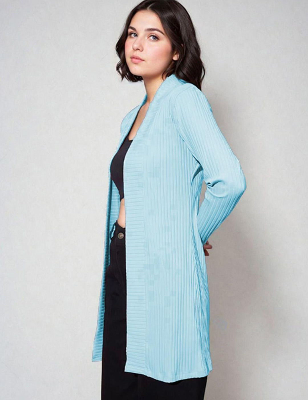 Kotty Shawl Collar Long Sleeves Longline Open Front Shrug