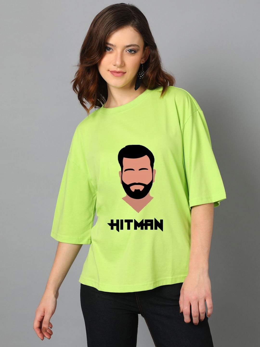 Kotty Women Graphic Printed Round Neck Cotton Oversized T-shirt