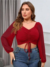 KOTTY Women Plus Size Puff Sleeves Fitted Crop Top With Ruched Details
