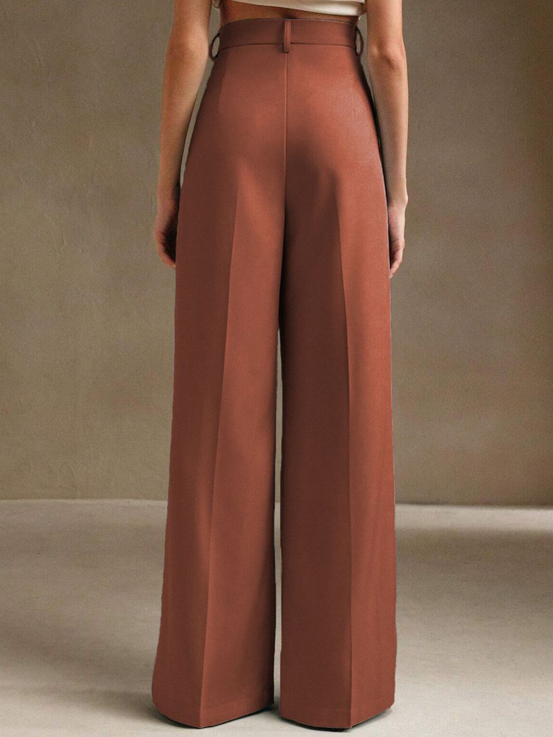 Kotty Women Straight Fit High-Rise Easy Wash Pleated Cotton Trousers