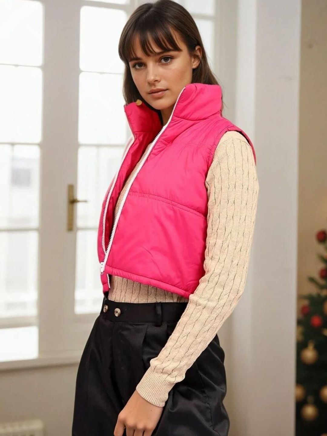 Kotty Women Stand Collar Solid Lightweight Gilet Jacket