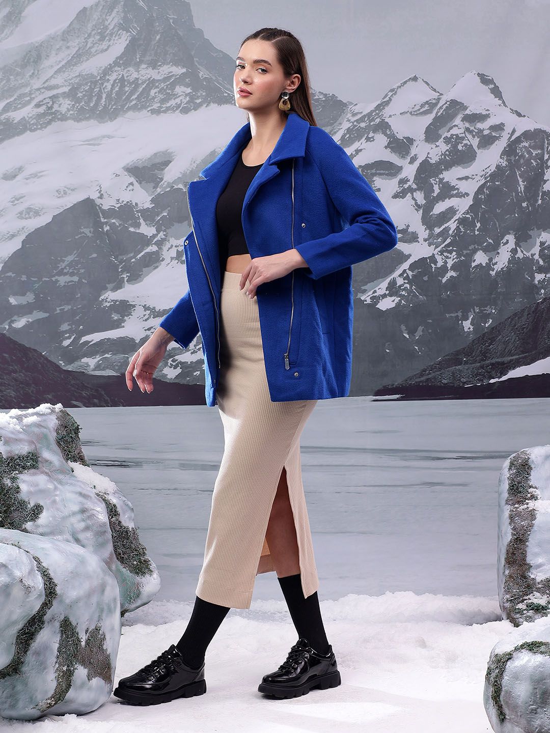 Kotty Women Notched Lapel Longline Overcoat