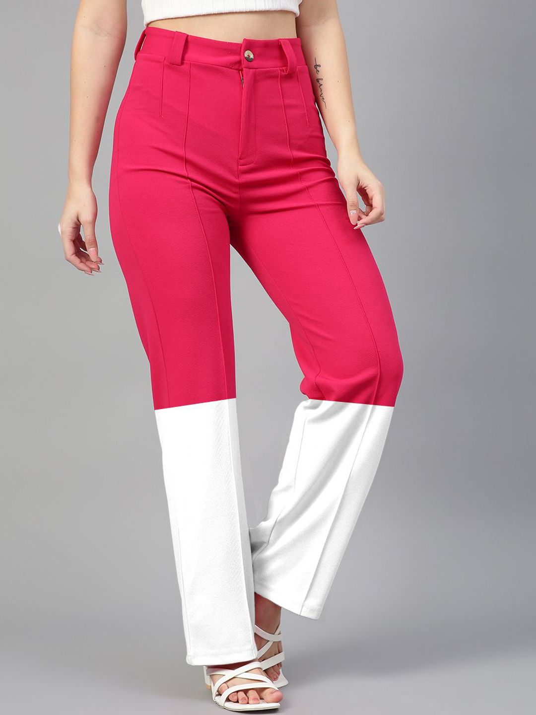 Kotty Women Colourblocked Relaxed Straight Leg Straight Fit High-Rise Trousers