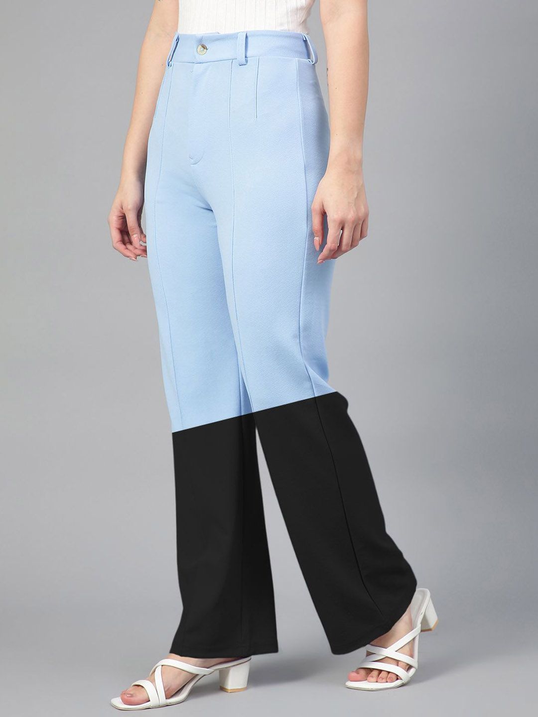 Kotty Women Colourblocked Straight Fit High-Rise Trousers
