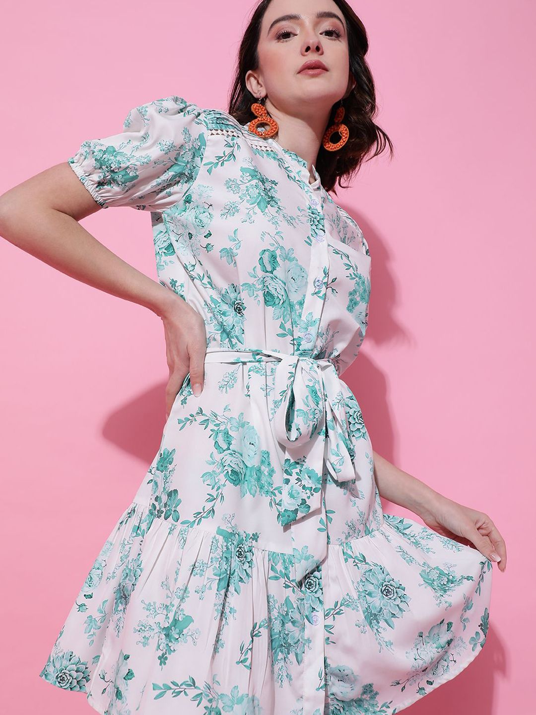 Kotty Women Floral Printed Puff Sleeve Fit & Flare  Dress