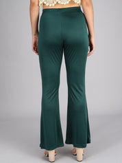 Kotty Women Olive Green Flared High-Rise Bootcut Trousers