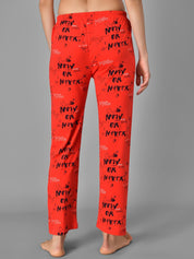 Kotty Women Red & Black Printed Night Suit