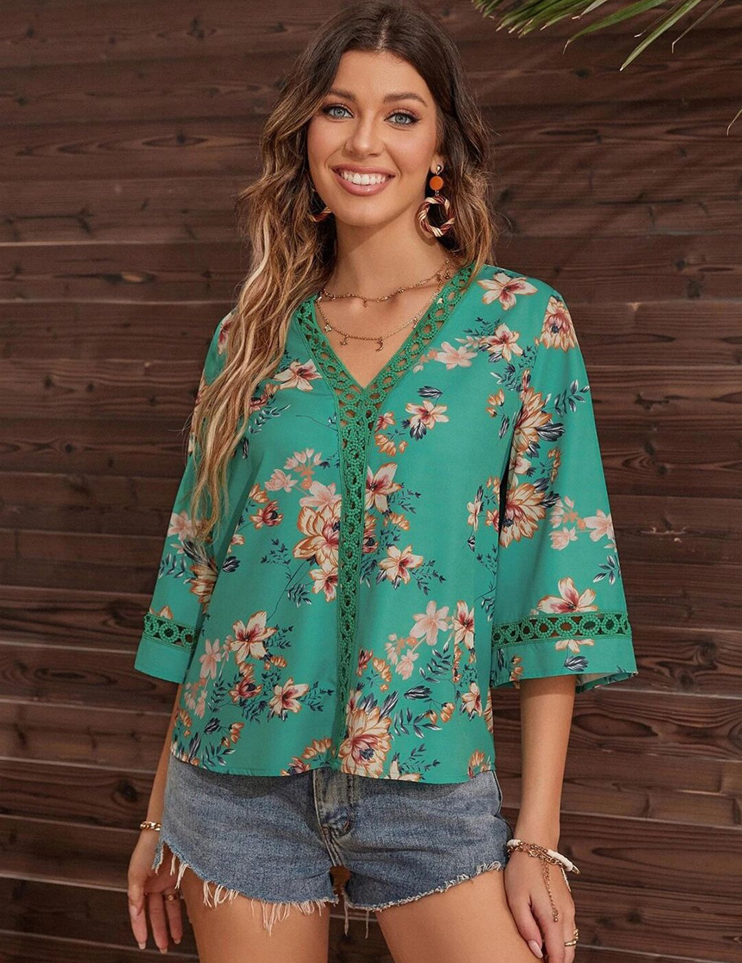 Kotty Green Floral Print Crepe Top