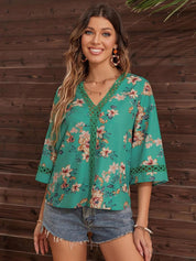 Kotty Green Floral Print Crepe Top