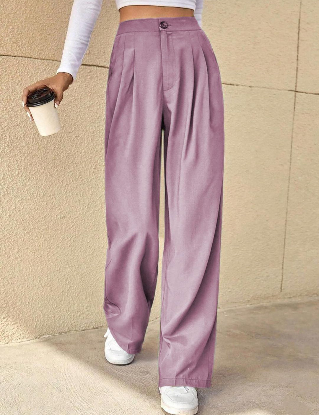 KOTTY BIZwear Women Straight Fit High-Rise Easy Wash Pleated Trousers