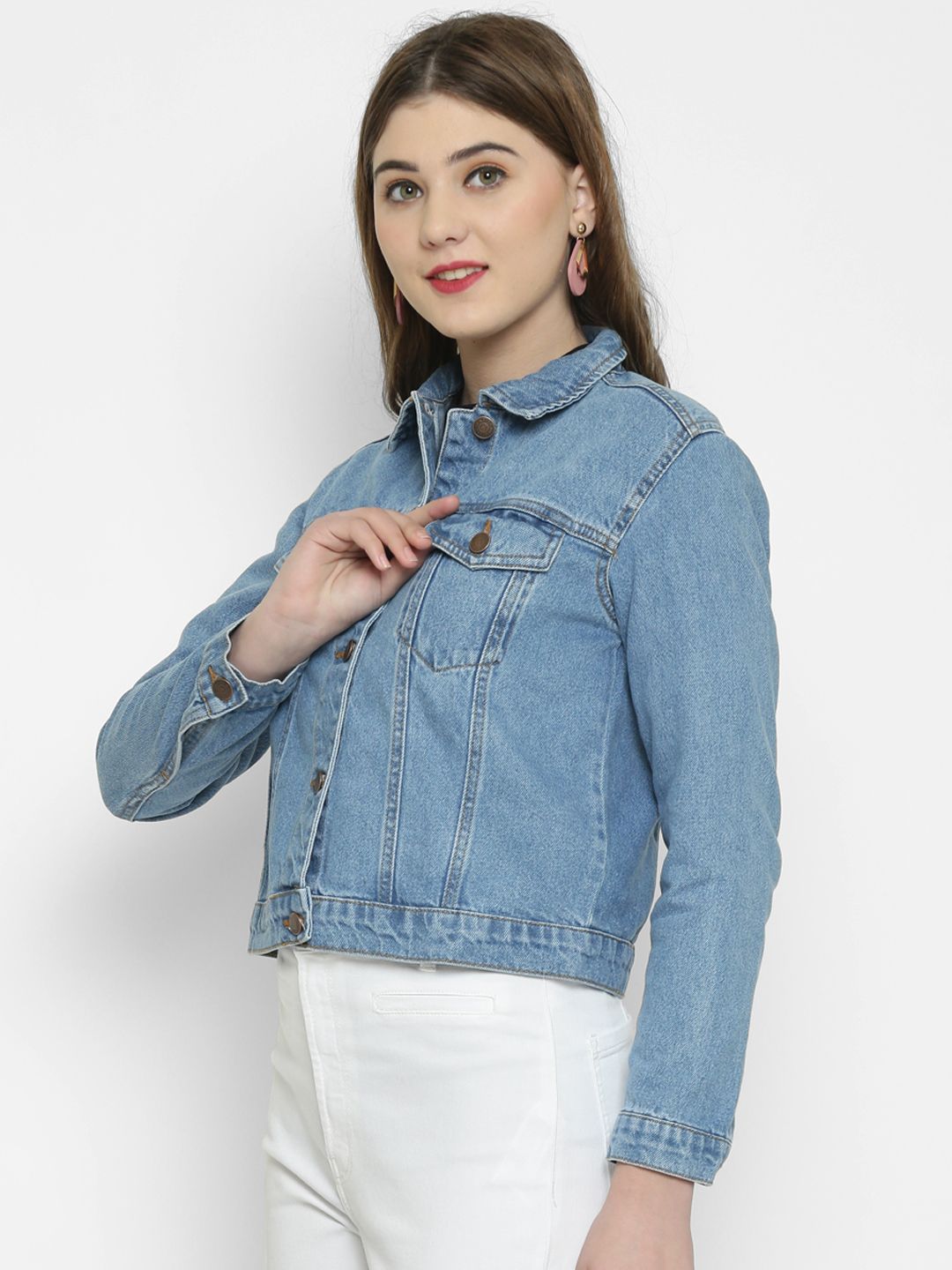 Kotty Women Blue Solid Denim Jacket