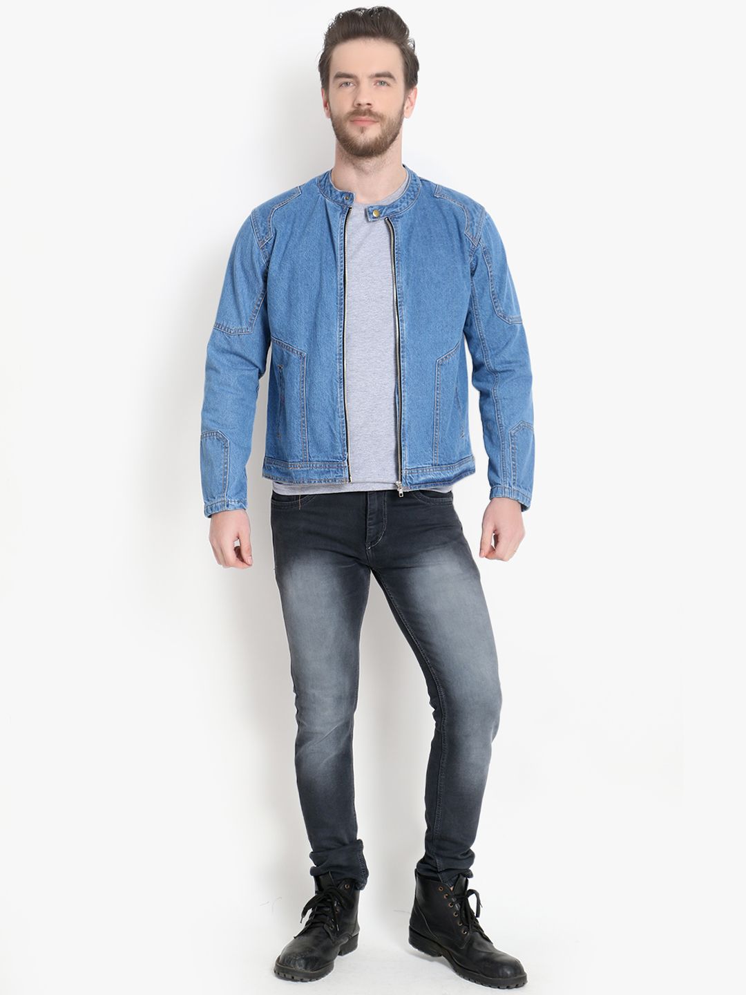 Kotty Men Blue Solid Denim Jacket