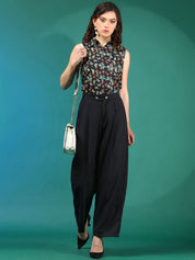 Kotty Women Solid Relaxed High-Rise Easy Wash Pleated Trousers