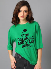 Kotty Green Typography Printed Oversized T-shirt