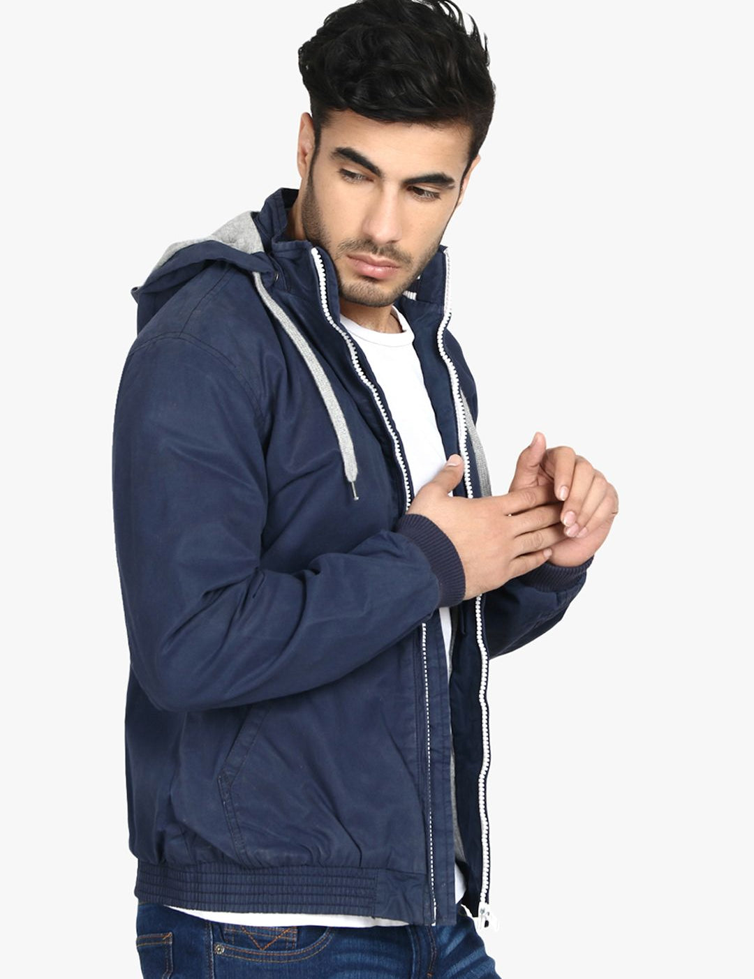 Kotty Men Blue Solid Hooded Sweatshirt