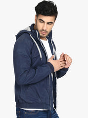 Kotty Men Blue Solid Hooded Sweatshirt