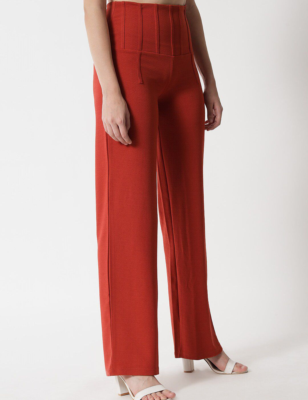 Kotty Women Orange Relaxed Straight Fit High-Rise Easy Wash Trousers