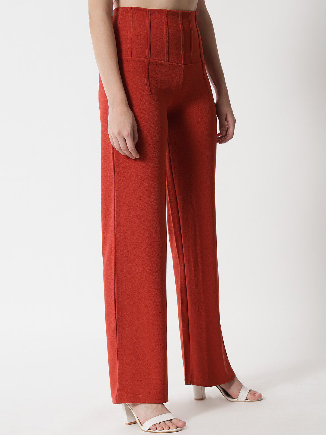 Kotty Women Orange Relaxed Straight Fit High-Rise Easy Wash Trousers